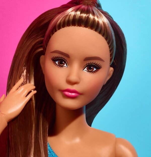 1749781452 Barbie Looks Fashion Doll with Brown Hair Wearing One Shoulder Pink Blue Midi Dress Collectible with Posable Made to Move Body.jpg