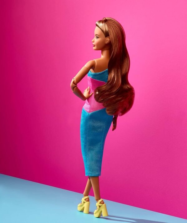 1749781453 Barbie Looks Fashion Doll with Brown Hair Wearing One Shoulder Pink Blue Midi Dress Collectible with Posable Made to Move Body.jpg