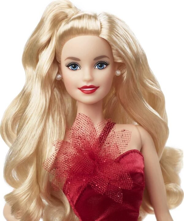 1750224252 Barbie Signature 2022 Holiday Doll Blonde Wavy Hair Wearing Red Poinsettia Inspired Gown Collectible with Doll Stand Certificate of Authenticity.jpg