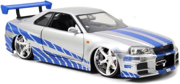 1750530253 Jada Toys Fast Furious Brians 2002 Nissan Skyline R34 Die cast Car 124 Scale Silver Blue.jpg