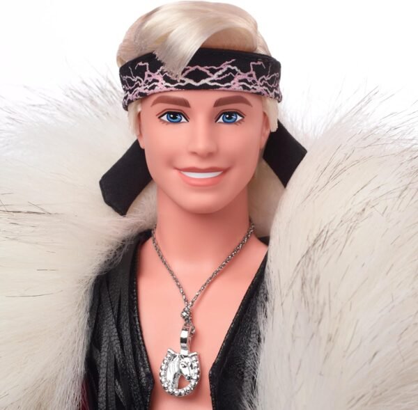 1750818254 Barbie The Movie Collectible Ken Doll Wearing Big Faux Fur Coat and Black Fringe Vest with Bandana.jpg