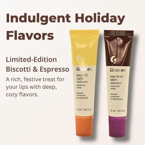 1750829054 Glossier Limited Edition Balm Dotcom Duo Holiday Lip Balm Set with Biscotti Espresso Flavors Moisturizing Nourishing Sheer Tints 15mL Each.jpg
