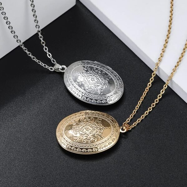 1750897452 Vintage Engraved Flower Empaistic Photo Locket Hold Picture Oval Round Pendant Necklace Antique Carved Pattern Souvenir Memorial Clavicle Jewelry for Women.jpg