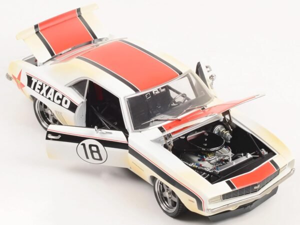 1969 Chevy Camaro RS 18 White with Red and Black Stripes Raced Version Pro Touring Limited Edition to 498 Pieces Worldwide 118 Diecast Model Car by GMP 18986.jpg