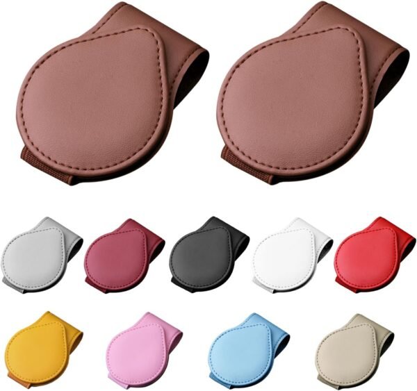2 PCS Sunglasses Holder for Car Visor Magnetic Leather Auto.jpg
