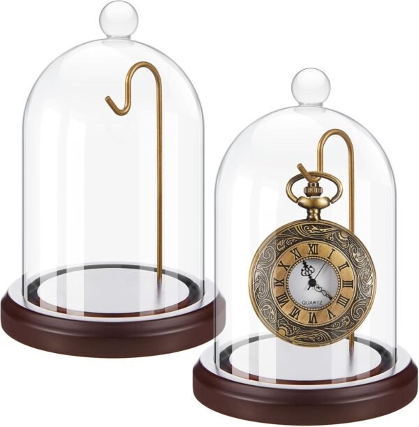 2 Pcs Pocket Watch Glass Display with Hooks Dome Cloche.jpg