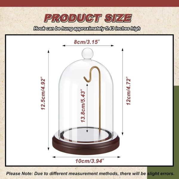 2 Pcs Pocket Watch Glass Display with Hooks Dome Cloche with Wood Base Decorative Dome Showcase for Watch Plants Medals Photos Collectibles Dark MDF Base.jpg
