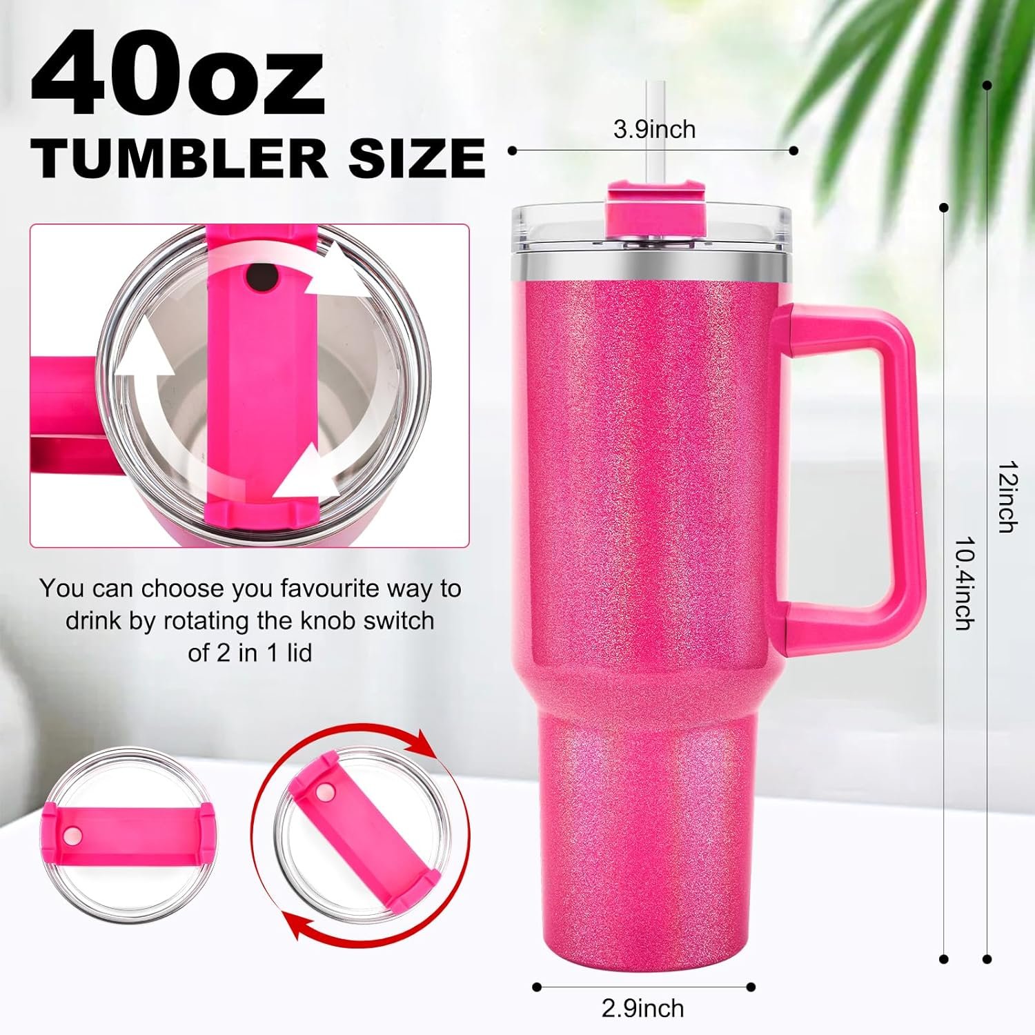 40 oz Tumbler with Handle and Straw Lid Vacuum Insulated Leak Proof Double Walled Stainless Steel Glitter Travel Mug Tumblers Maintains Cold Ice and Heat for HoursHot Pink.jpg
