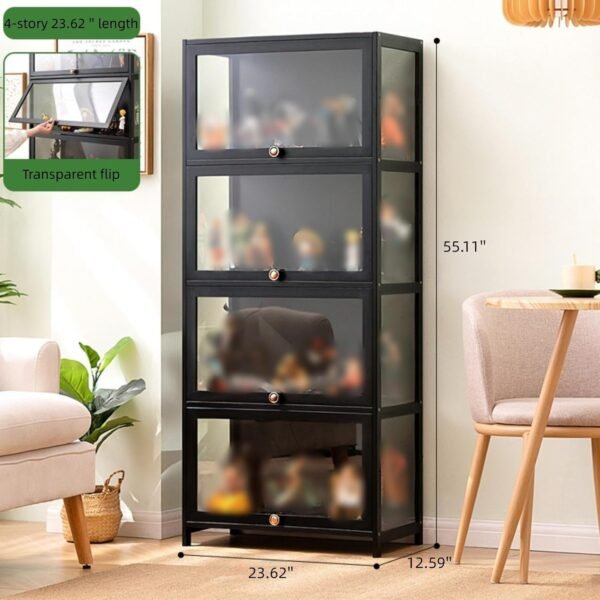 Acrylic Display CaseDisplay Cases for CollectiblesNatural Bamboo Frame Flip Door Design for Organizers Storage Curio Figure Helmet Living Room 23.62x12.59x55.11in Black.jpg