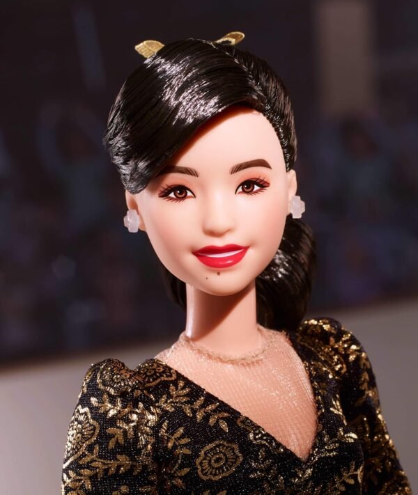 Barbie Inspiring Women Doll Kristi Yamaguchi Collectible in 1992 Winter Olympics Costume Sparkly Black and Gold Leotard and White Skates.jpg
