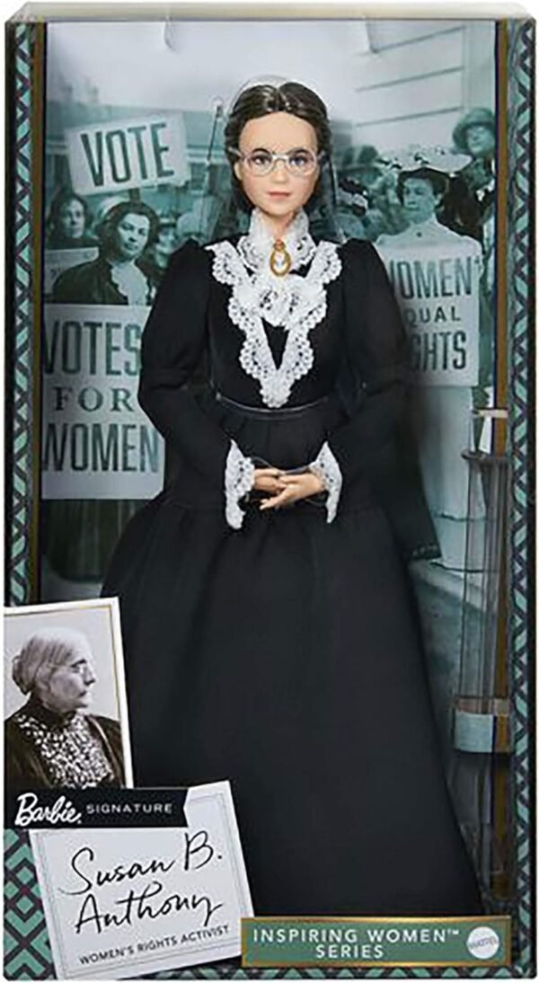 Barbie Inspiring Women Series Susan B. Anthony Collectible Doll Approx. 12 in Wearing Black Dress and Cameo Brooch with Doll Stand and Certificate of Authenticity.jpg