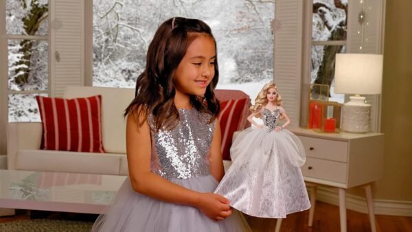 Barbie Signature 2021 Holiday Doll 12 inch Blonde Wavy Hair in Silver Gown with Doll Stand and Certificate of Authenticity Gift for 6 Year Olds and Up.jpg