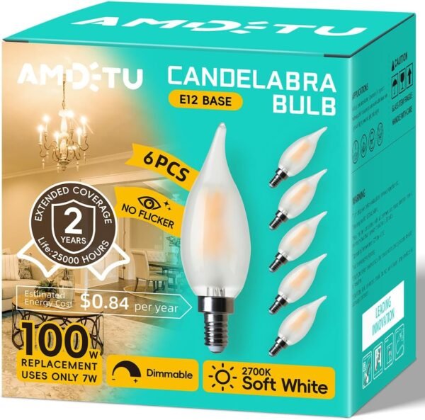 E12 100W Equivalent Frosted LED Candelabra Bulb CA10 Dimmable Small.jpg
