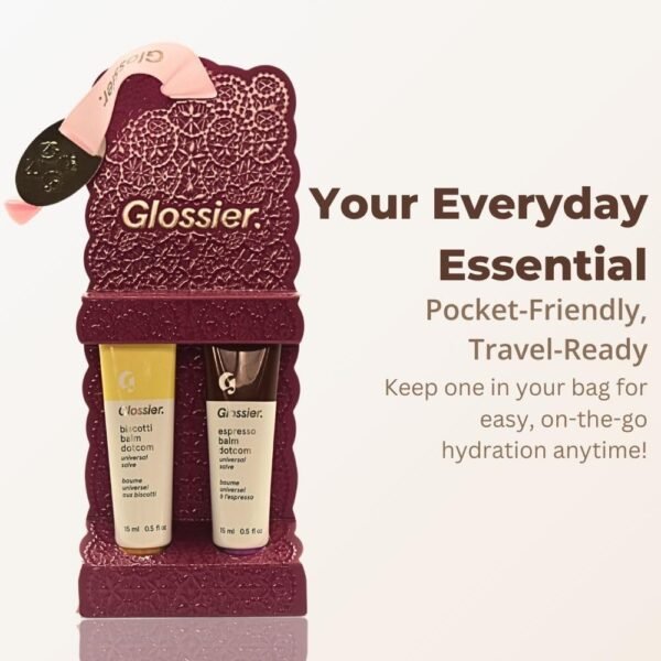 Glossier Limited Edition Balm Dotcom Duo Holiday Lip Balm Set with Biscotti Espresso Flavors Moisturizing Nourishing Sheer Tints 15mL Each.jpg
