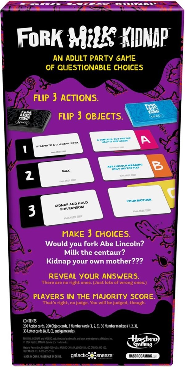 Hasbro Gaming Fork Milk Kidnap Game for Adults Only an Adult Party Game of Questionable Choices Ages 17 for 3 to 10 Players Hilarious NSFW Card Games.jpg