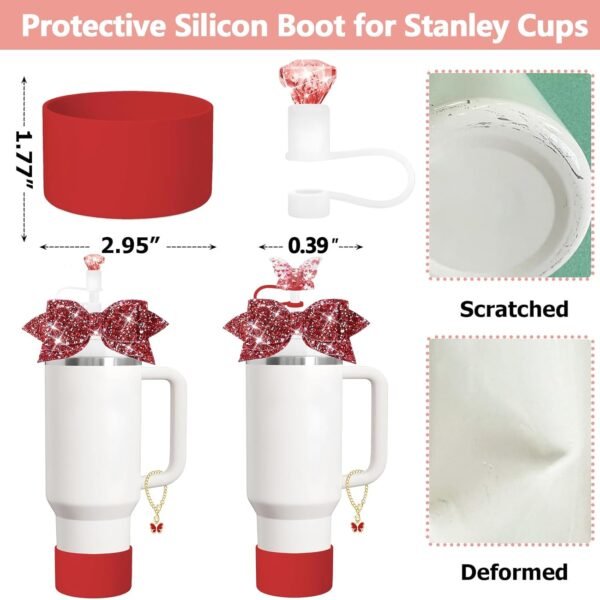Stanley Cup Accessories Set Bow Diamond Glitter Straw Covers Metal Butterfly Chain Silicone Red Stanley Cup Boot 3040oz.jpg