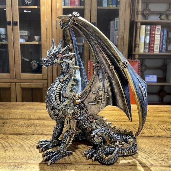 Steampunk Dragon Statue Gothic Retro Mechanical Gear Sitting Dragon Metallic Look Resin Sculpture for Home Man Cave Decor 12 High.jpg