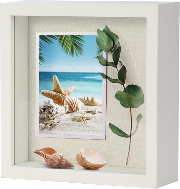 TJ.MOREE Small Shadow Box Frame 5 x 5 Shadowbox Display Case Wooden Picture Frame with Glass Pet Memorabilia Medals Photos for Wall and Tabletop White.jpg