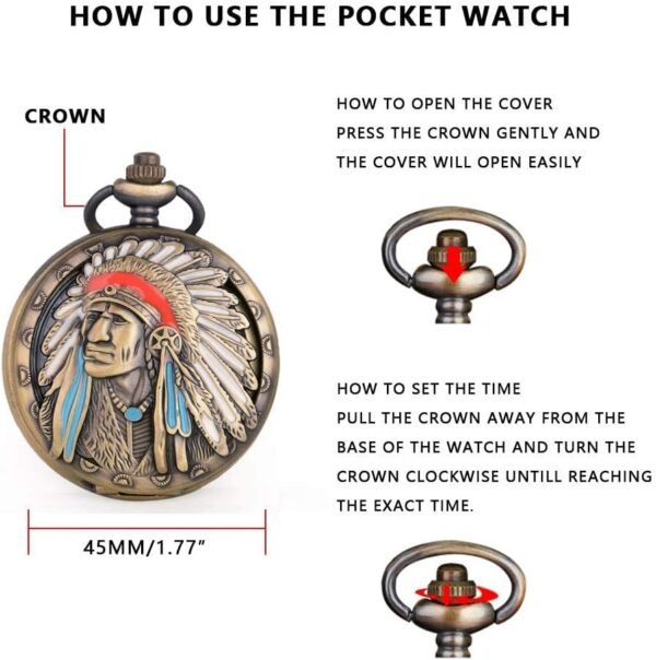 Tiong Engraved Ancient Native Indian4th of July Pattern Quartz Pocket Watch Design Antique Souvenir Thanksgiving Gifts.jpg