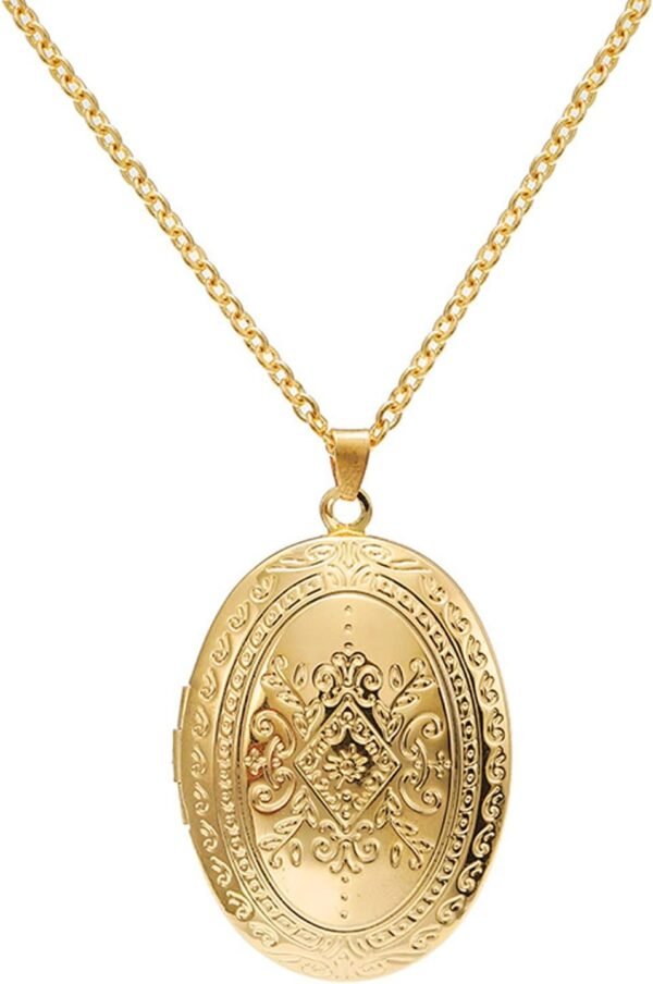 Vintage Engraved Flower Empaistic Photo Locket Hold Picture Oval Round.jpg