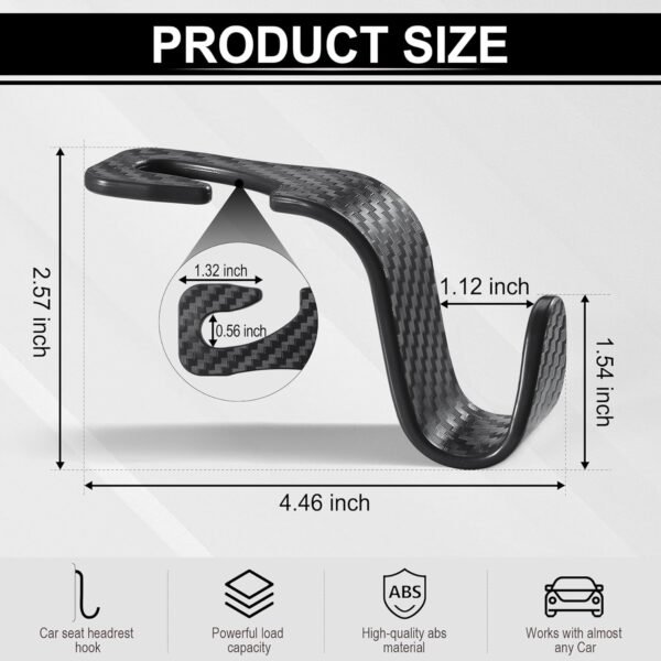 1751448252 LivTee Car Purse Hook 4 Pack Universal Auto Seat Headrest Hook Hangers Organizer for Coats Umbrellas Groceries Carbon Fiber Black.jpg