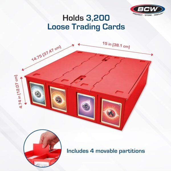 1751750651 BCW Collectible Card Bin 4 Pack Red Holds 3200 Cards Each Includes 4 Dividers Per Bin Storage for Pokemon MTG Sports Cards.jpg