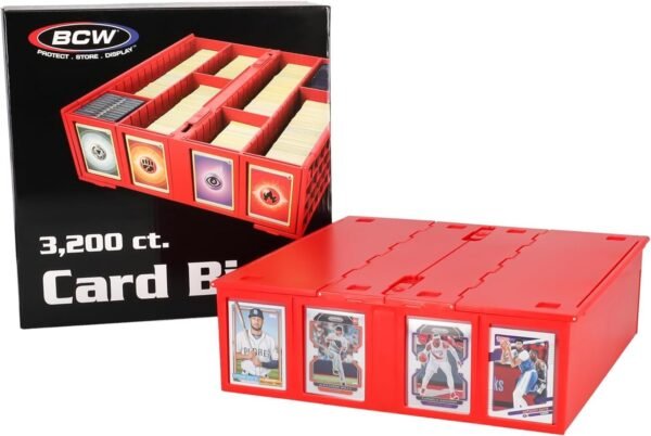 1751750654 BCW Collectible Card Bin 4 Pack Red Holds 3200 Cards Each Includes 4 Dividers Per Bin Storage for Pokemon MTG Sports Cards.jpg
