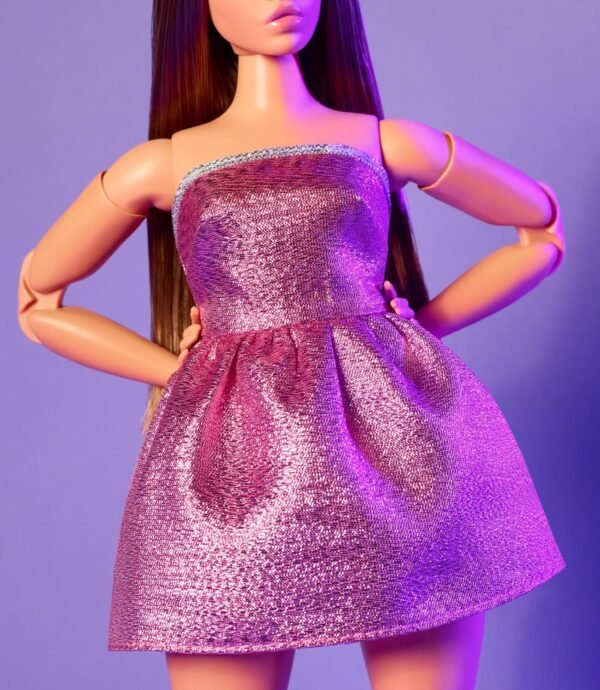 1751851451 Barbie Looks Doll Collectible No. 24 with Brown Hair Modern Y2K Fashion Shimmery Pink Strapless Dress with Peep Toe Heels.jpg
