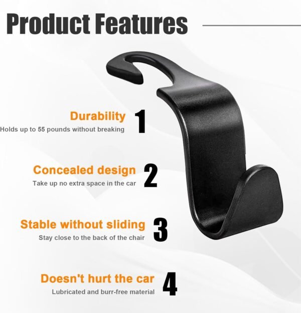 1752186254 Ziciner 4 PCS Car Seat Headrest Hooks Backseat Hangers Storage Organizer Universal Car Accessories for Purse Grocery Bags Coats Black.jpg