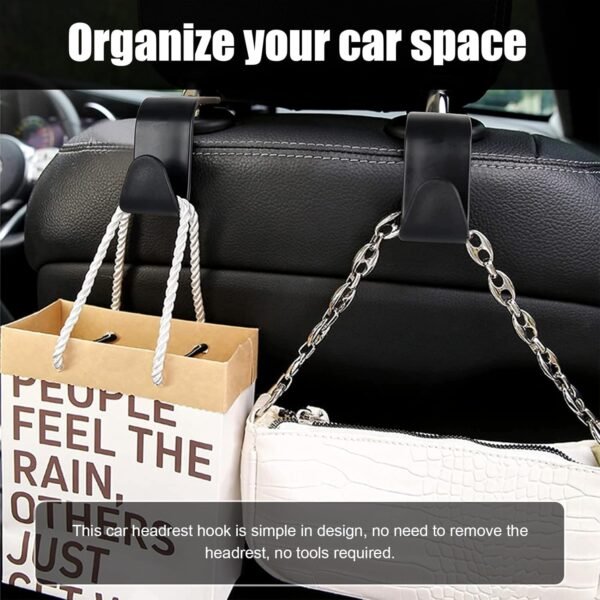 1752186255 Ziciner 4 PCS Car Seat Headrest Hooks Backseat Hangers Storage Organizer Universal Car Accessories for Purse Grocery Bags Coats Black.jpg