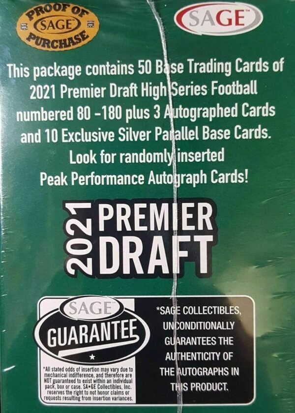 1752560654 2021 SAGE Hit Premier Draft High Series Football BLASTER box 63 cardsbx incl. THREE Autograph cards.jpg