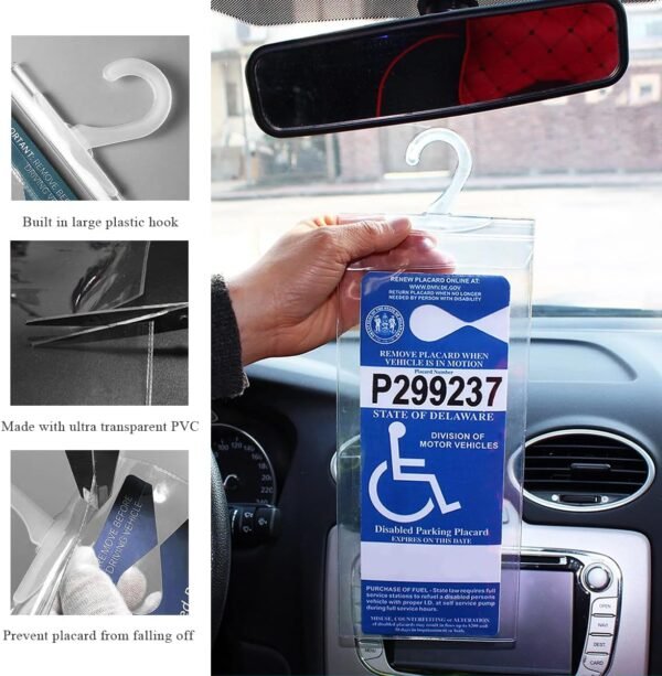 1752629053 4 PCS Handicap Placard Holder 11.6×5 Ultra Transparent Parking Permit Placard Protector Disabled Parking Sign Protective Cover with Large Hook Universal Car Accessories.jpg