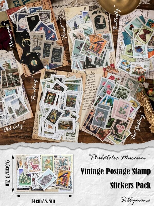1752863054 SIBLYMONA Vintage Postage Stamp Stickers 184PcsPack Deco Stamps Stickers for Crafting Junk Journal Bullet Journal.jpg