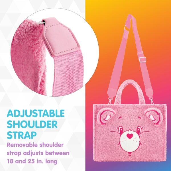 1753651451 Concept One Care Bears Tote Bag Cheer Bear Faux Fur Travel Handbag with Adjustable Shoulder Strap and Trolley Sleeve Pink.jpg