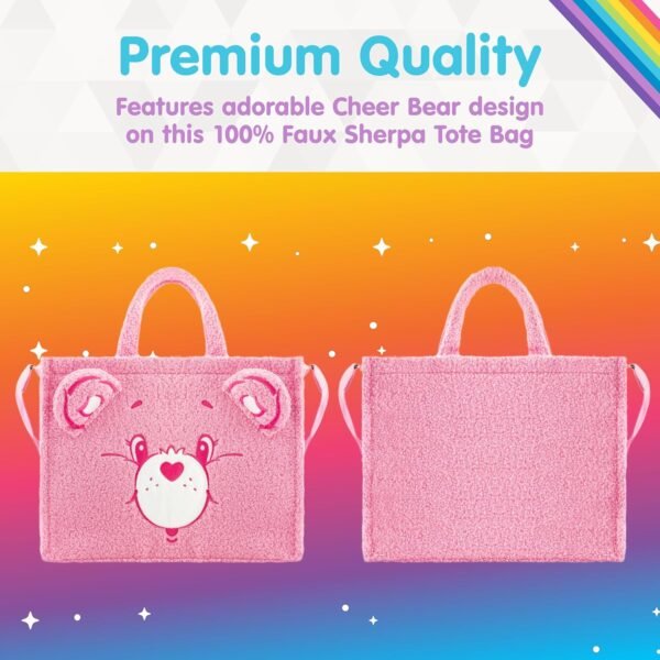 1753651453 Concept One Care Bears Tote Bag Cheer Bear Faux Fur Travel Handbag with Adjustable Shoulder Strap and Trolley Sleeve Pink.jpg