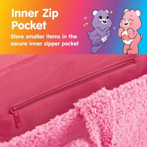1753651454 Concept One Care Bears Tote Bag Cheer Bear Faux Fur Travel Handbag with Adjustable Shoulder Strap and Trolley Sleeve Pink.jpg