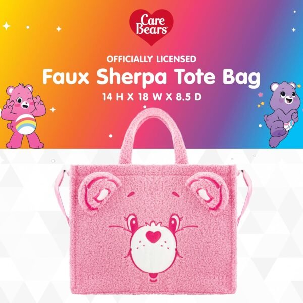 Concept One Care Bears Tote Bag Cheer Bear Faux Fur Travel Handbag with Adjustable Shoulder Strap and Trolley Sleeve Pink.jpg