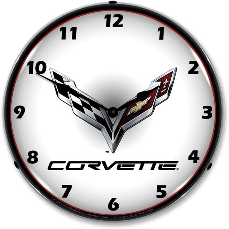 Corvette C7 Logo LED Wall Clock RetroVintage Lighted 14 inch.jpg