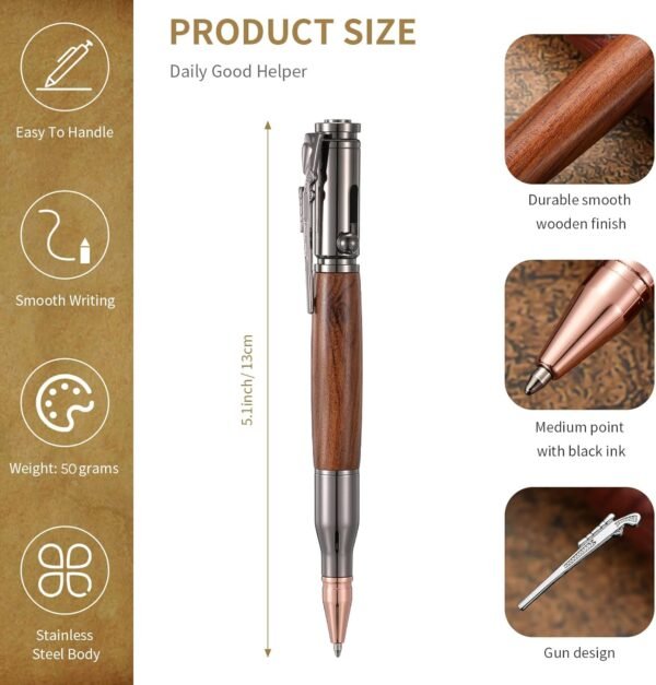 Crtiin 3 Sets Bolt Bullet Pens for Men Bullet Pen for Collector Lover with Gift Box and Black Ink Refills Christmas Thanksgiving Party Gifts.jpg