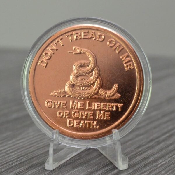 Dont Tread On Me Give Me Liberty Or Give Me Death Gadsden Snake 1 oz Pure .999 Copper Round Collectible Challenge Coin in Capsule.jpg