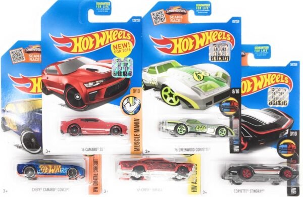 Hot Wheels Muscle Car Madness 5 Pack Random Diecast Bundle Set with Various Corvettes Mustangs Camaros Chargers GTOs Firebirds Shelby and More.jpg
