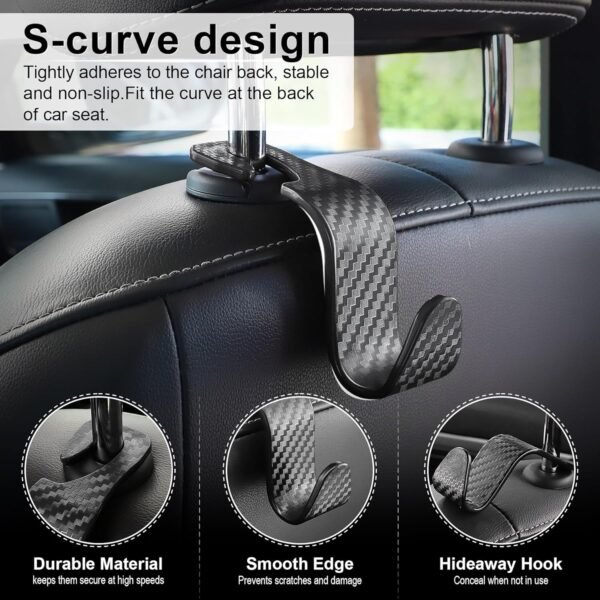 LivTee Car Purse Hook 4 Pack Universal Auto Seat Headrest Hook Hangers Organizer for Coats Umbrellas Groceries Carbon Fiber Black.jpg