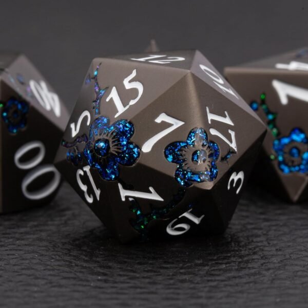Metallic Glitter Flowe Dice Set7pcs DND Polyhedral Dice Set with Gift BoxMetal Polyhedral RPG Dice for Table GamePearl Gun Blue.jpg