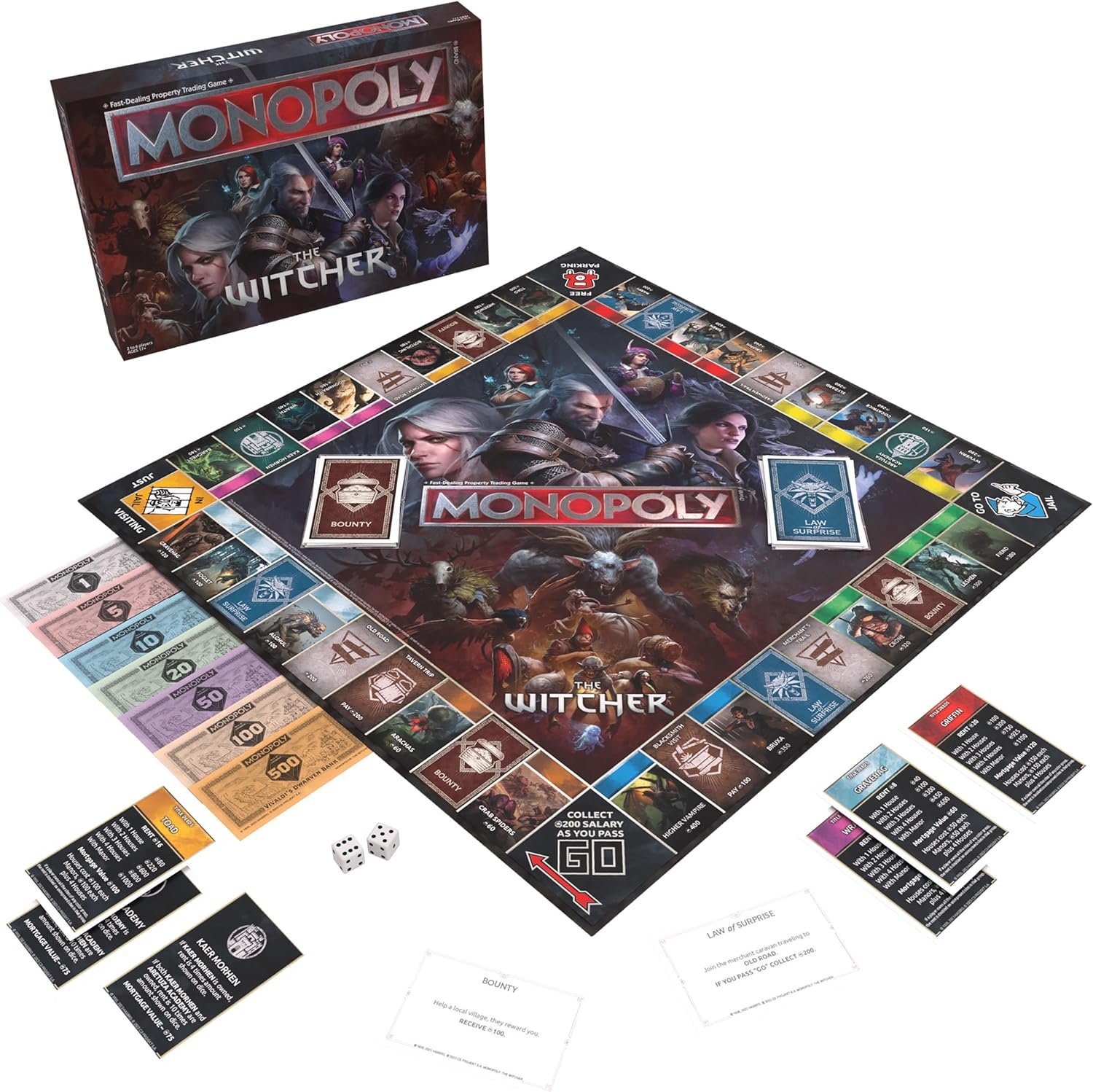 Monopoly The Witcher Play as Crystal Skull Flaming Book Kaer Morhen Lute and More Officially Licensed Collectible Game Based On Popular Video Game Franchise.jpg
