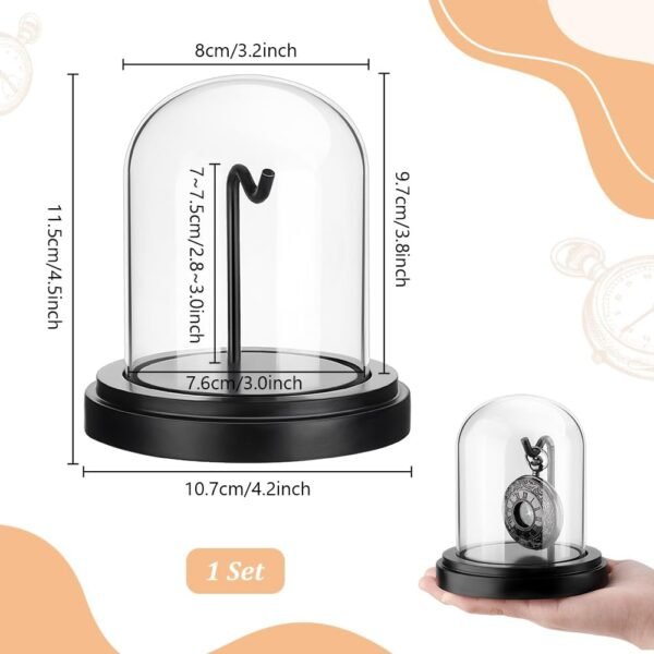 PH PandaHall 3x4 inch Pocket Watch Display Case Watch Glass Display Dome Cloche Black Dome Cloche Wooden Base with Metal Hook for Pocket Watch Medals Collectibles Photos Ornaments.jpg