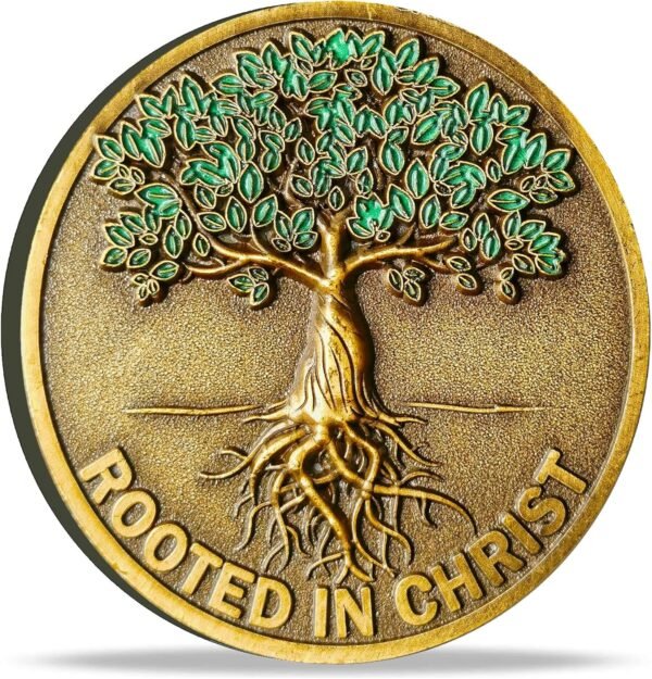 Rooted in Christ Challenge Coin Antique Gold Color Christian Lucky.jpg