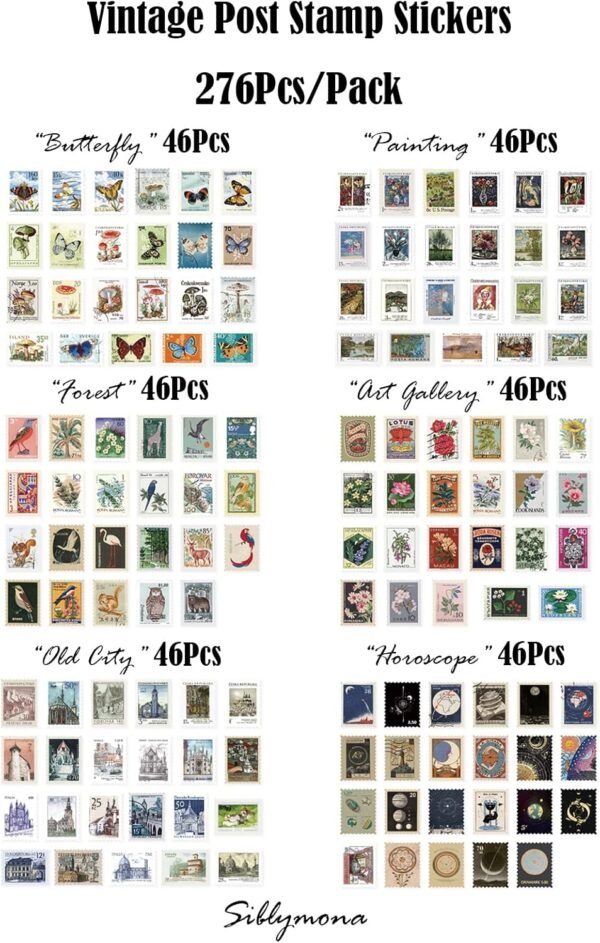 SIBLYMONA Vintage Postage Stamp Stickers 184PcsPack Deco Stamps Stickers for Crafting Junk Journal Bullet Journal.jpg