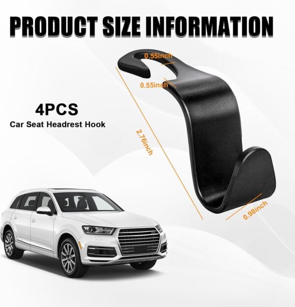 Ziciner 4 PCS Car Seat Headrest Hooks Backseat Hangers Storage Organizer Universal Car Accessories for Purse Grocery Bags Coats Black.jpg