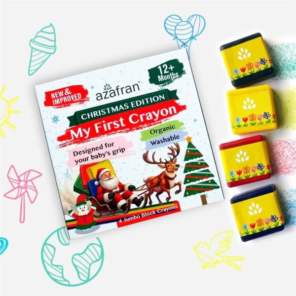 1755271455 Azafran My First Crayon Christmas Edition 4 Jumbo Block Crayons Organic Washable Non Toxic Easy Grip for Tiny Hands.jpg