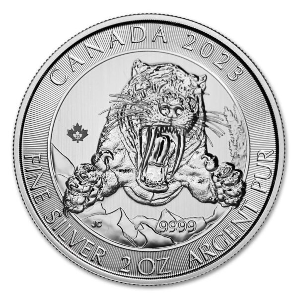 2023 2 oz Canadian Silver Smilodon Sabre tooth Cat Coin Ice Age of Canada Series Brilliant Uncirculated with Certitificate of Authenticity 10 BU.jpg